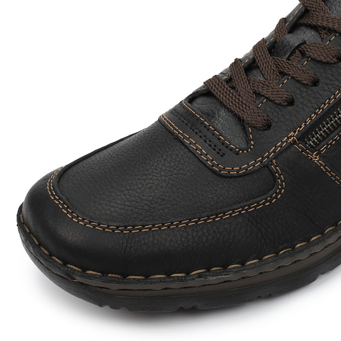 Черные мужские кожаные кроссовки с молнией и шнуровкой Rieker