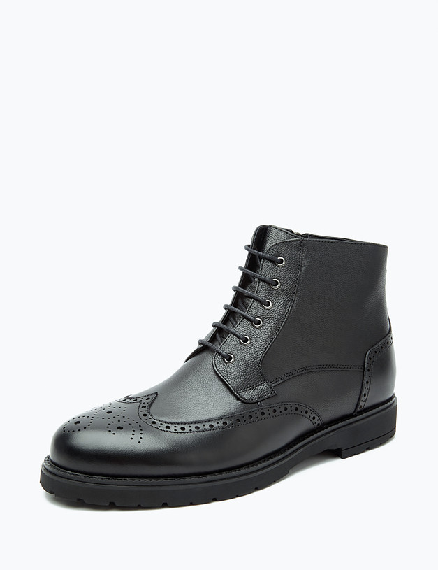 Черные мужские зимние ботинки с перфорацией MASCOTTE 128-223032-0102 | ракурс 2