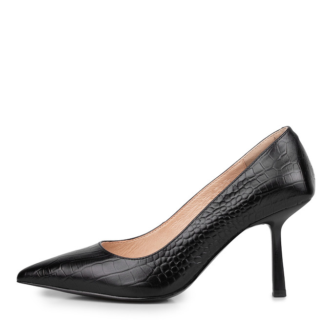 Черные женские туфли-лодочки из кожи с отделкой «под рептилию» Thomas Munz