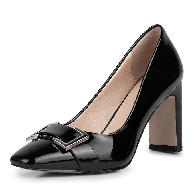 Черные кожаные лакированные женские туфли на высоком каблуке «Томас Мюнц»