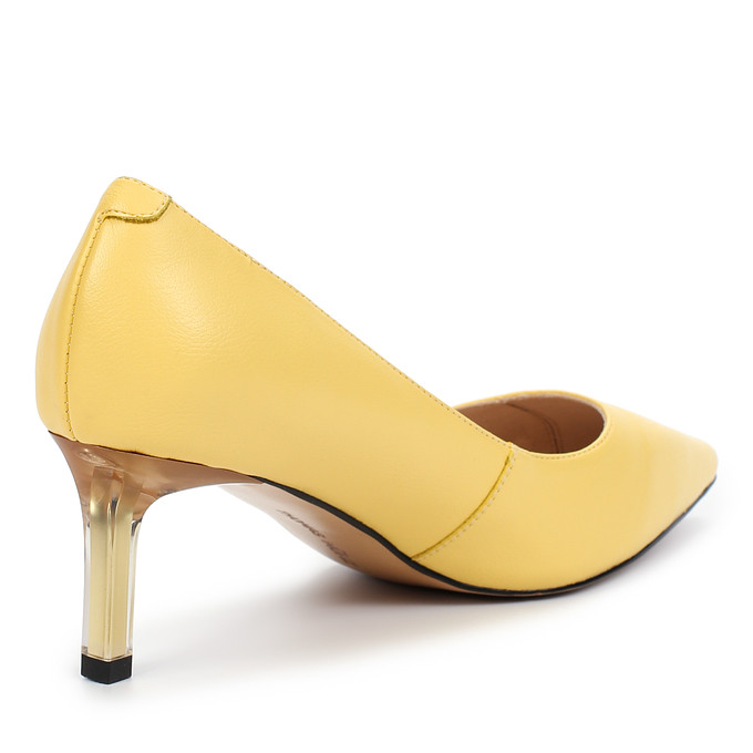 Желтые кожаные женские туфли-лодочки с позолоченным каблуком «Томас Мюнц»