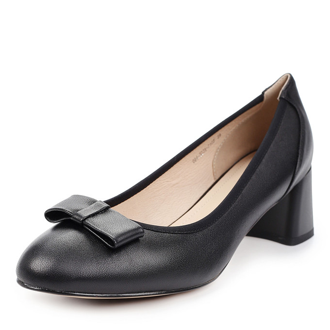 Элегантные черные женские кожаные туфли на устойчивом каблуке Томас Мюнц
