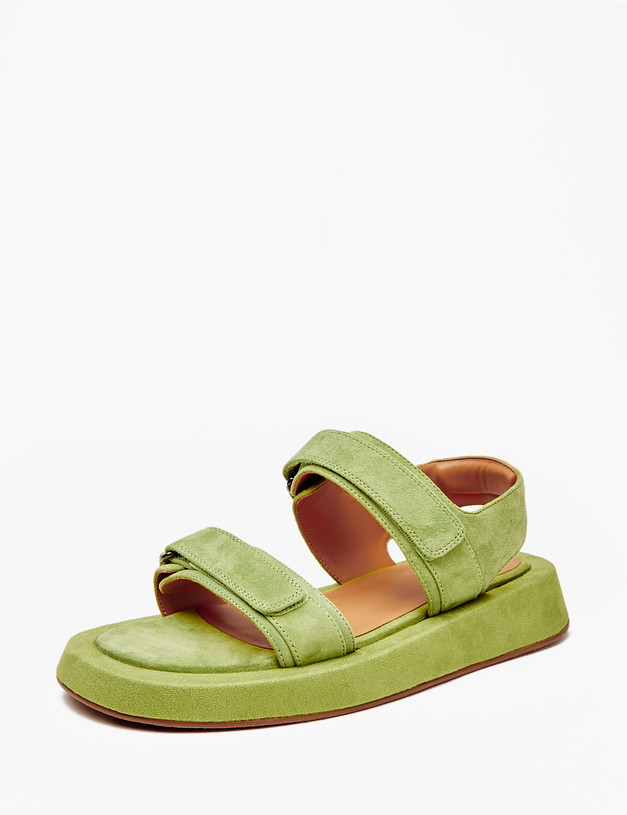 Зеленые велюровые женские сандалии MASCOTTE 172-4121911-4638M | ракурс 3