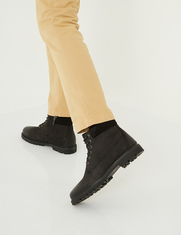 Черные мужские зимние ботинки из нубука 58-020631-0302