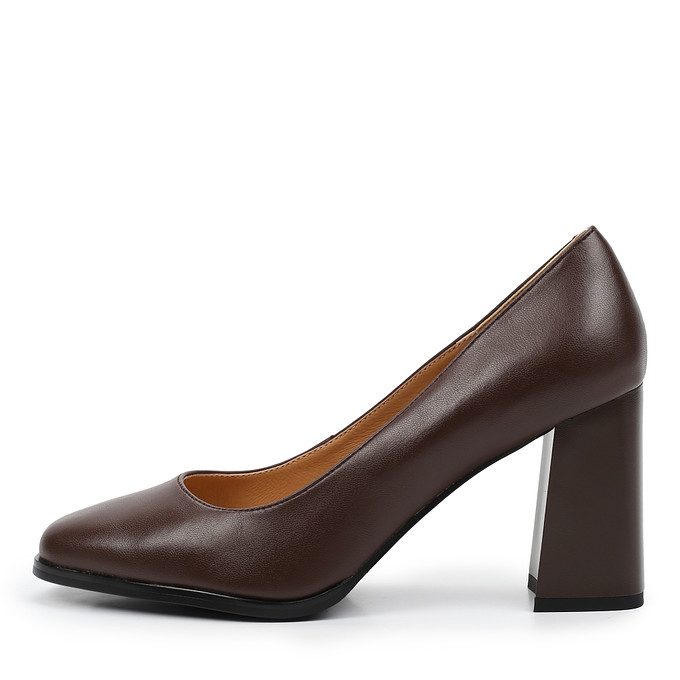 Коричневые женские кожаные туфли на высоком устойчивом каблуке "Томас Мюнц"