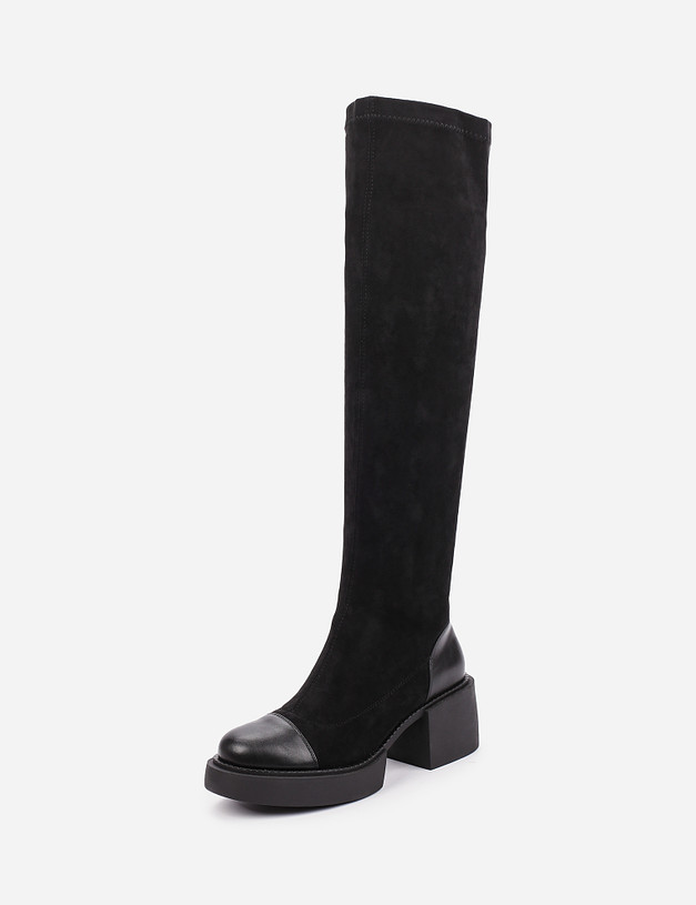 Черные женские ботфорты на широком каблуке MASCOTTE 25-121522-2402 | ракурс 2
