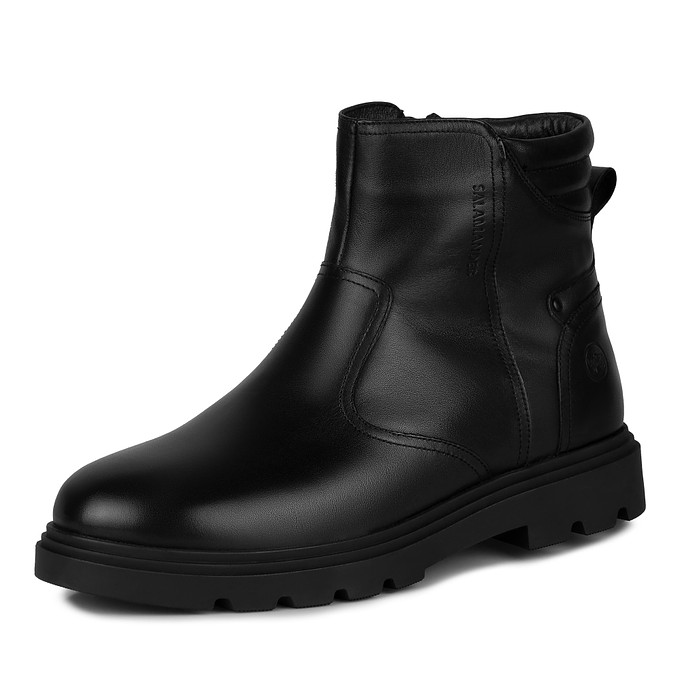 Высокие кожаные черные мужские ботинки с мехом "Саламандер"