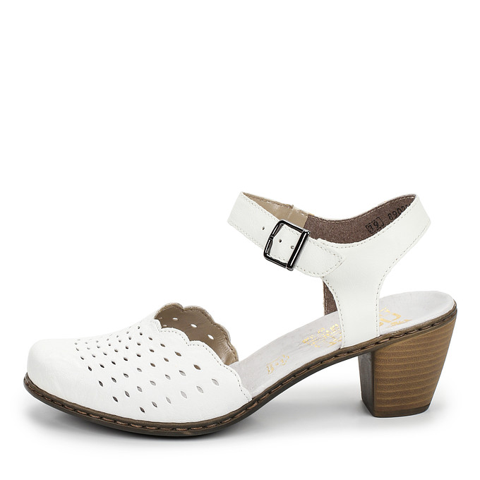 Женские белые кожаные босоножки в стиле «бохо» на устойчивом каблуке Rieker
