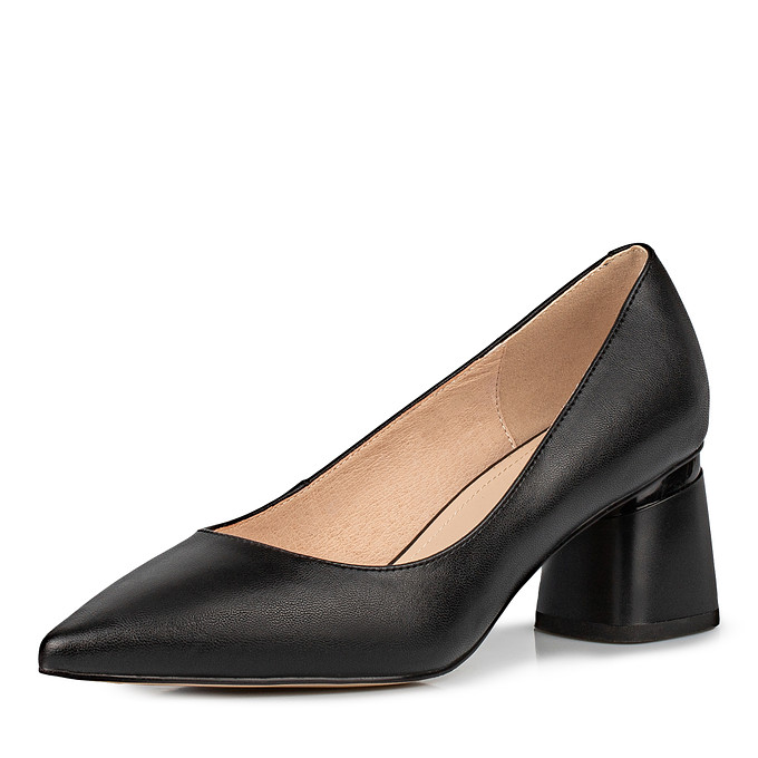 Черные кожаные туфли на фигурном устойчивом каблуке «Томас Мюнц»