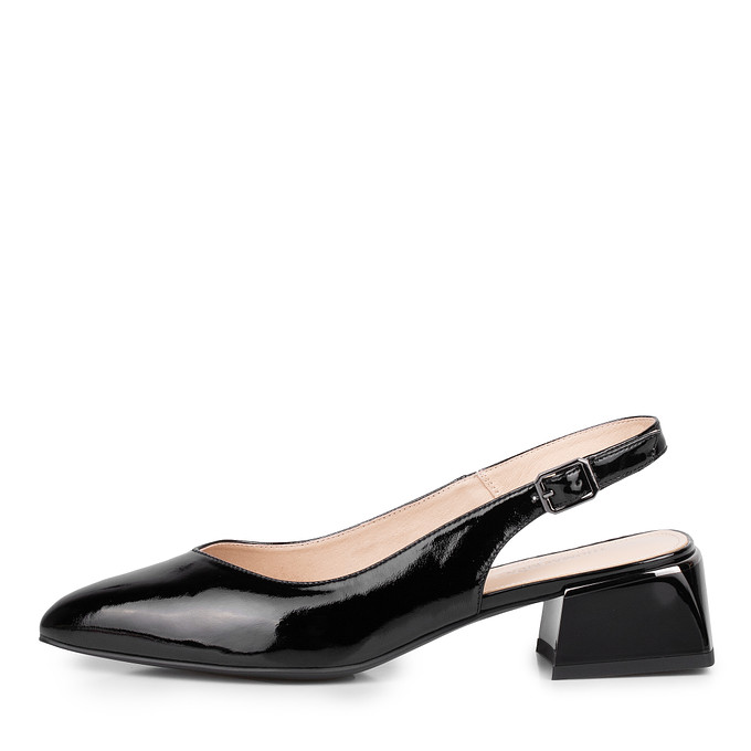 Черные кожаные женские туфли с широким каблуком и острым мысом Thomas Munz