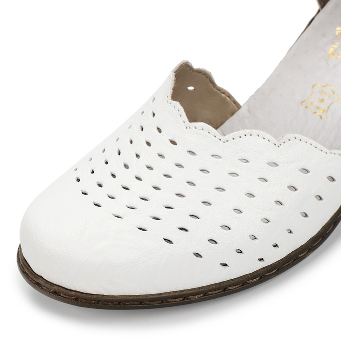 Женские белые кожаные босоножки в стиле «бохо» на устойчивом каблуке Rieker