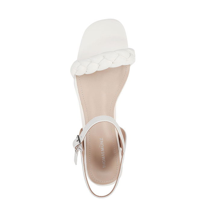 Белые женские кожаные босоножки на устойчивом каблуке Thomas Munz