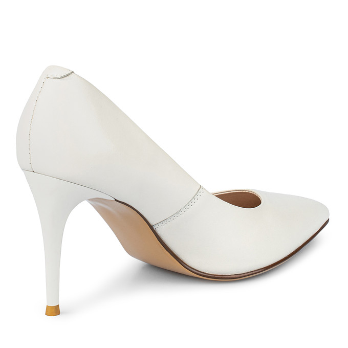 Женские белые туфли из кожи с острым мыском на тонком каблуке «Томас Мюнц»