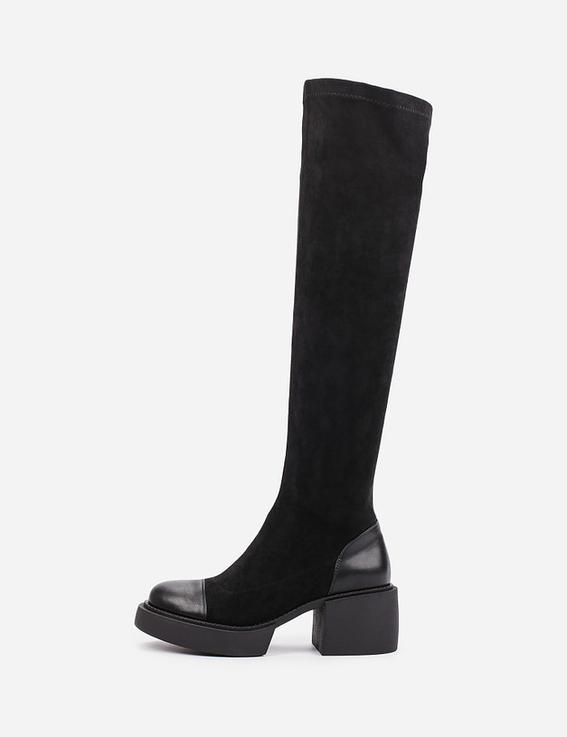 Черные женские ботфорты на широком каблуке MASCOTTE 25-121522-2402 | ракурс 1