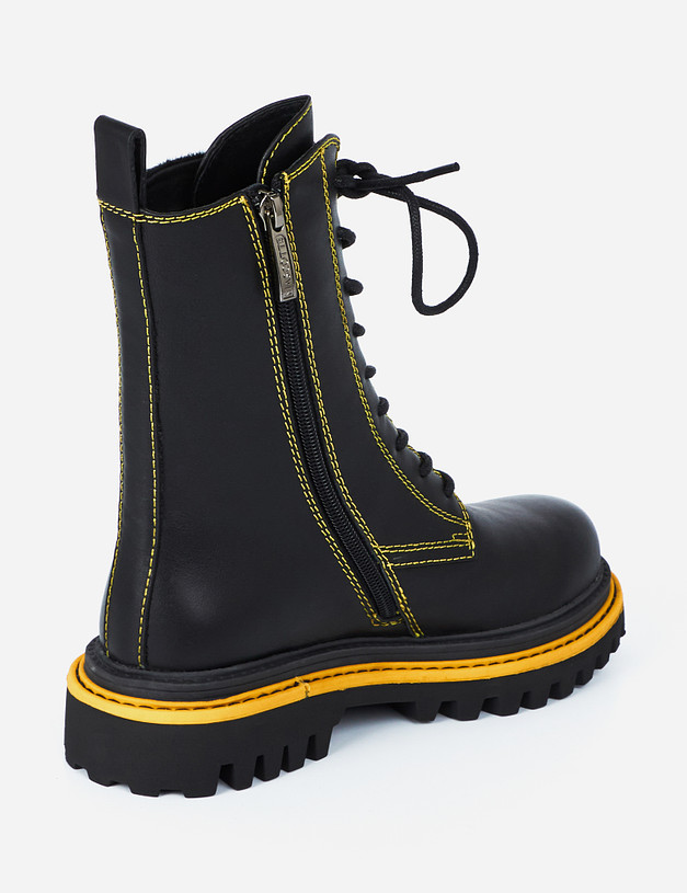 Черные женские ботинки с желтой строчкой MASCOTTE 51-120621-0109 | ракурс 4