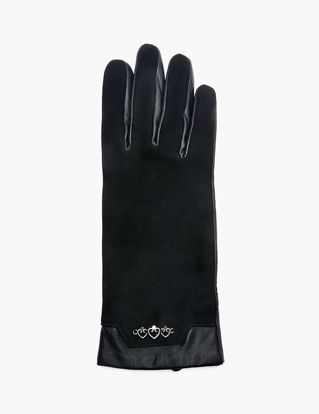 Черные женские перчатки из велюра MASCOTTE 709-2217-102 | ракурс 2
