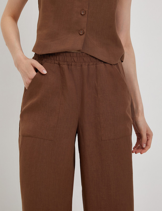Коричневые женские брюки из льна MASCOTTE 790-4101-2709 | ракурс 5