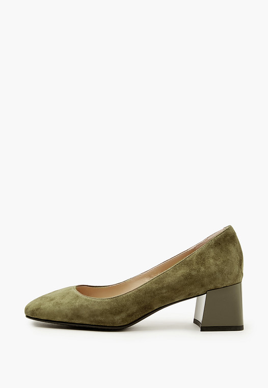 Оливковые женские туфли на низком каблуке