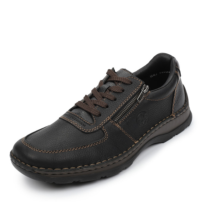 Черные мужские кожаные кроссовки с молнией и шнуровкой Rieker