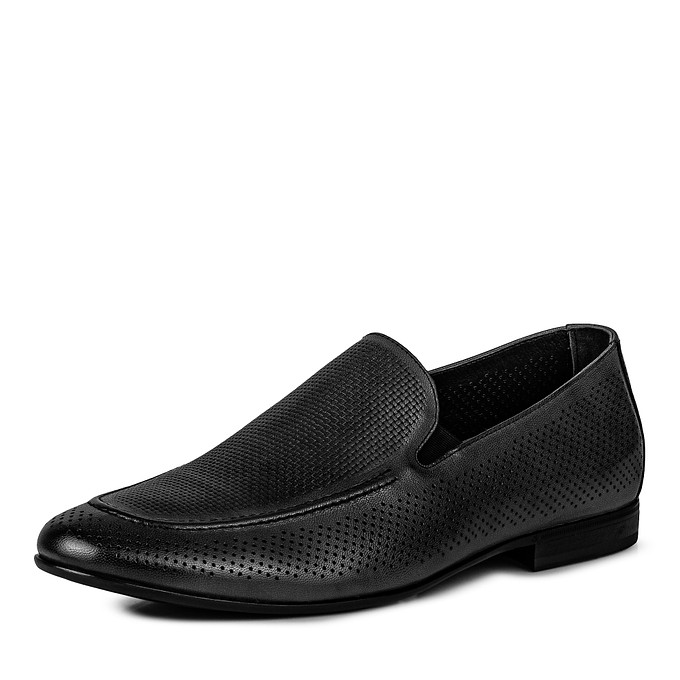 Черные мужские туфли с перфорацией из кожи Salamander на белом фоне