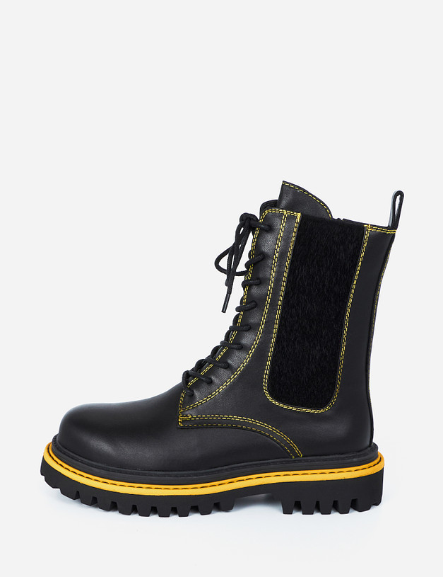 Черные женские ботинки с желтой строчкой MASCOTTE 51-120621-0109 | ракурс 2