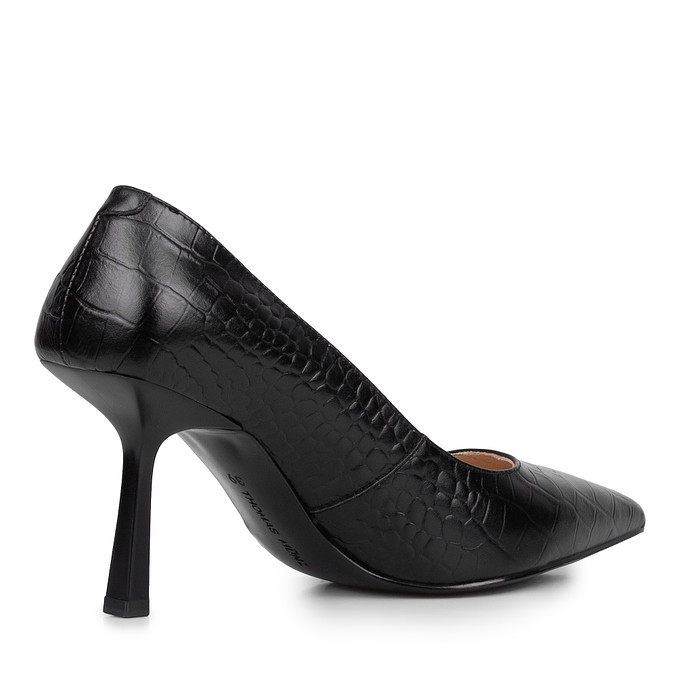 Черные женские туфли-лодочки из кожи с отделкой «под рептилию» Thomas Munz
