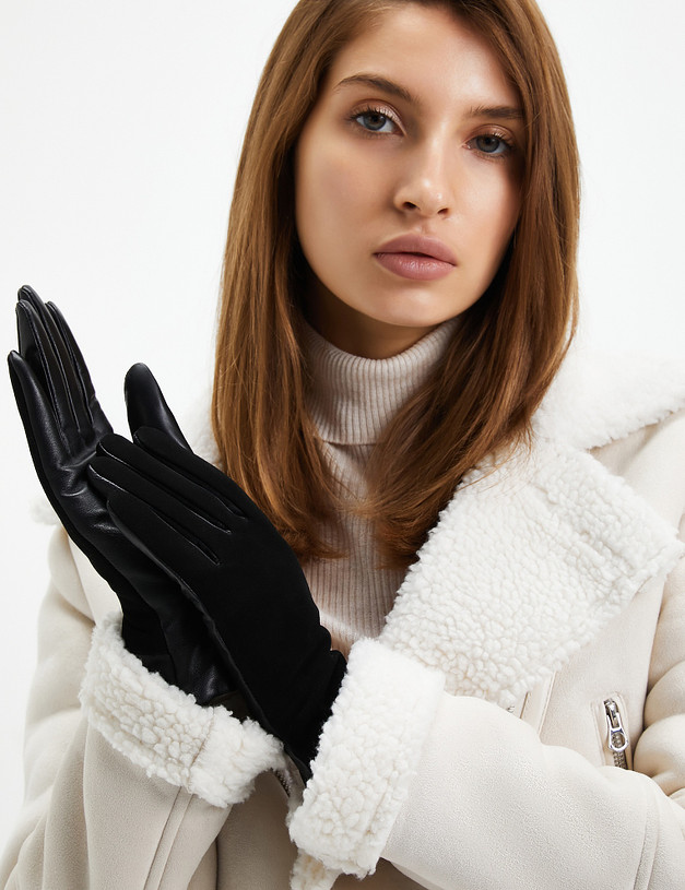 Черные женские перчатки из велюра MASCOTTE 709-2217-102 | ракурс 1