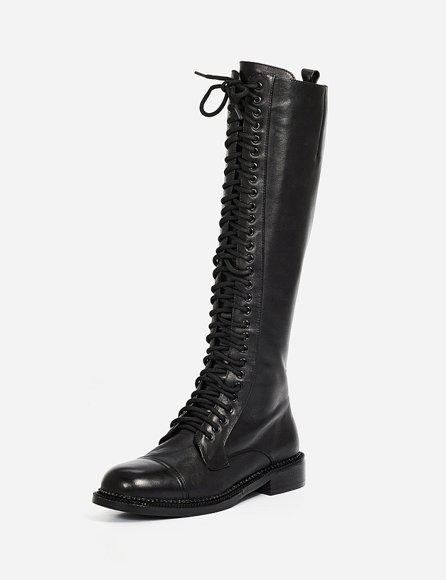 Черные женские сапоги со шнуровкой MASCOTTE 43-121823-0102 | ракурс 3