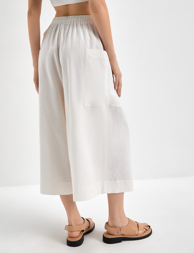 Льняные женские брюки-кюлоты белого цвета MASCOTTE 790-3116-2701 | ракурс 8