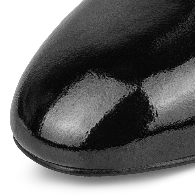 Черные лакированные женские туфли с круглым мыском на устойчивом каблуке «Томас Мюнц»