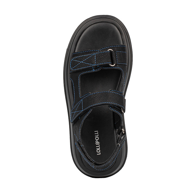 Женские кожаные черные сандалии с двухцветной подошвой и застежками на липучку LOLLI|POLLI