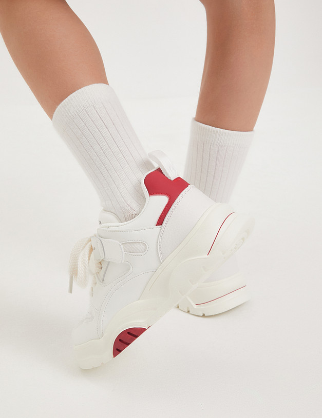 Белые детские кроссовки с красной вставкой MASCOTTE 234-412521-0601 | ракурс 10