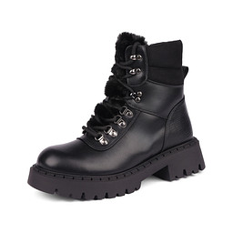 145-42WK-223SN Ботинки женские и.кожа-текстиль/шерсть-и.мех черн, INSTREET