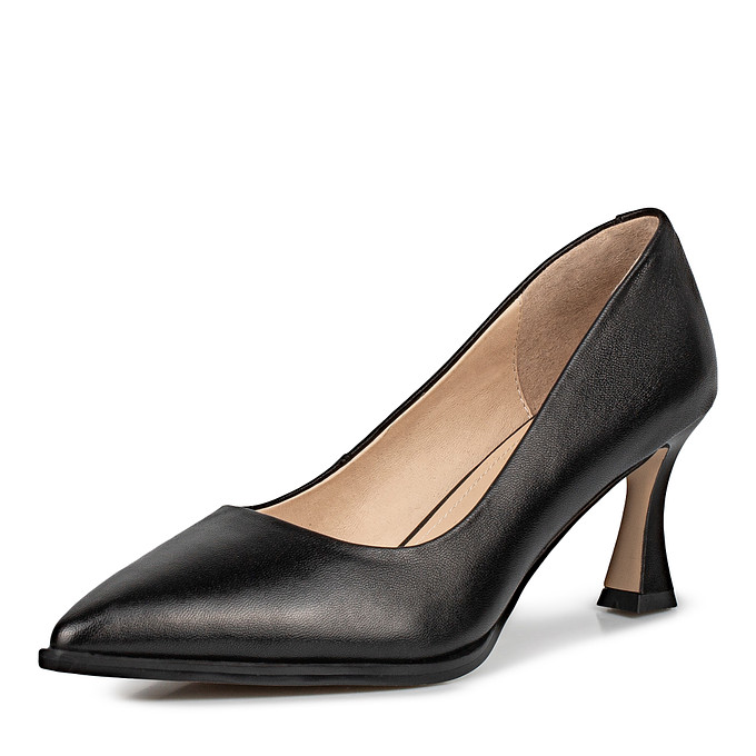 Черные женские туфли-лодочки из кожи шевро на фигурном каблуке Thomas Munz