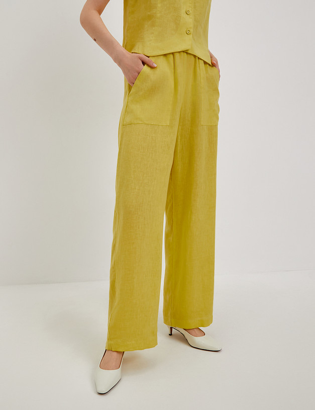 Желтые женские брюки из льна MASCOTTE 790-4101-2718 | ракурс 1