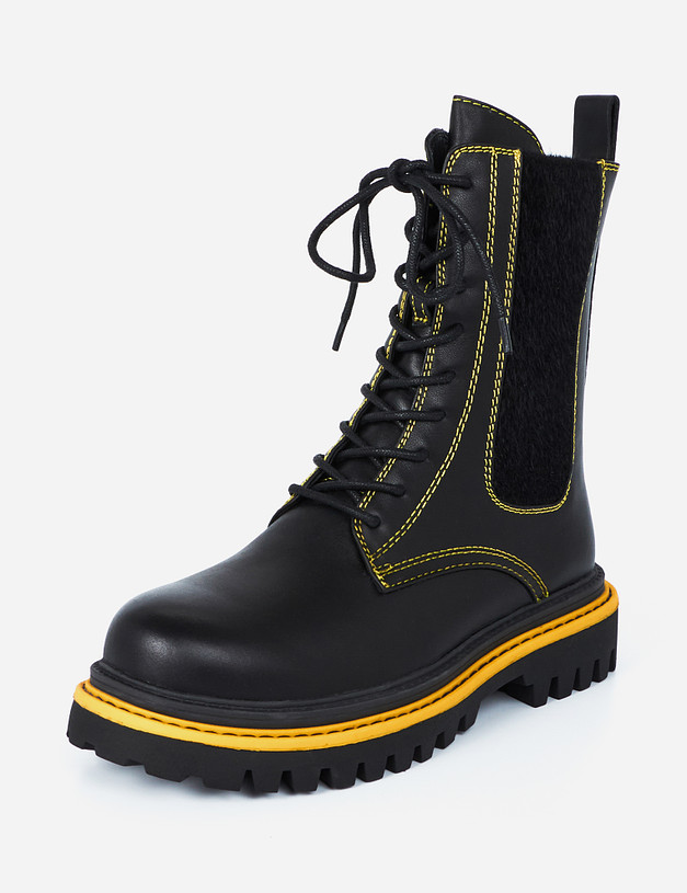 Черные женские ботинки с желтой строчкой MASCOTTE 51-120621-0109 | ракурс 3