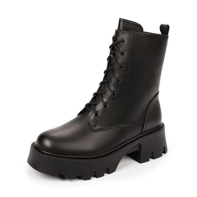 Черные кожаные женские ботинки на платформе «Томас Мюнц»