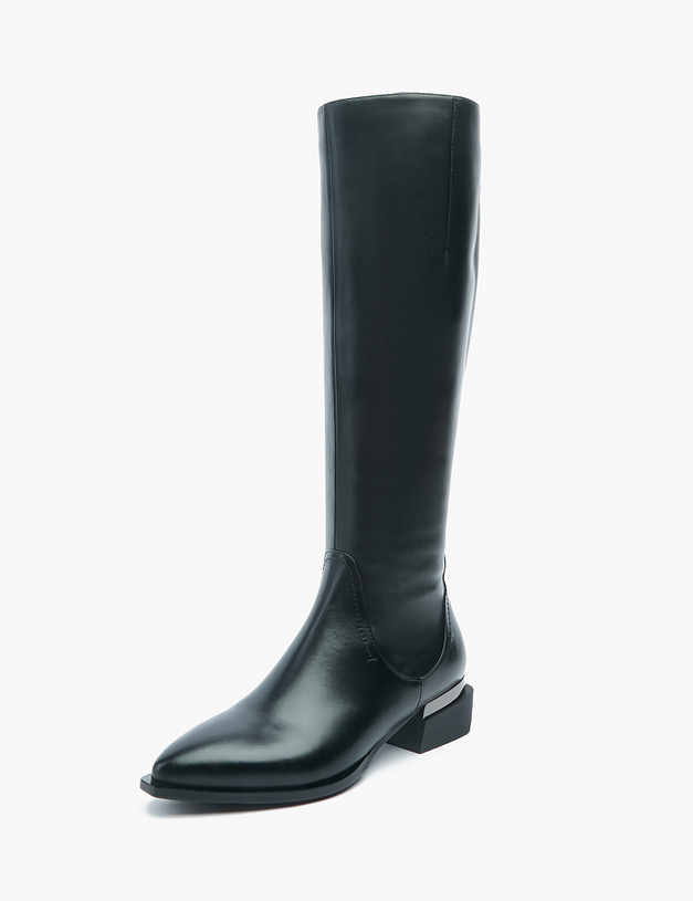 Черные женские сапоги на фактурном каблуке MASCOTTE 99-021522-3199M | ракурс 2
