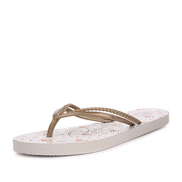 4177W-PE Пантолеты (шлепанцы) пляжные жен. ПВХ/ЭВА Золотой-Белый, LUCKY LAND